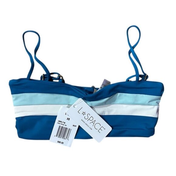 L*Space Rebel Stripe Bikini Top NWT Beautiful Mediterranean-Cream- Pool XS $99 - Picture 10 of 10